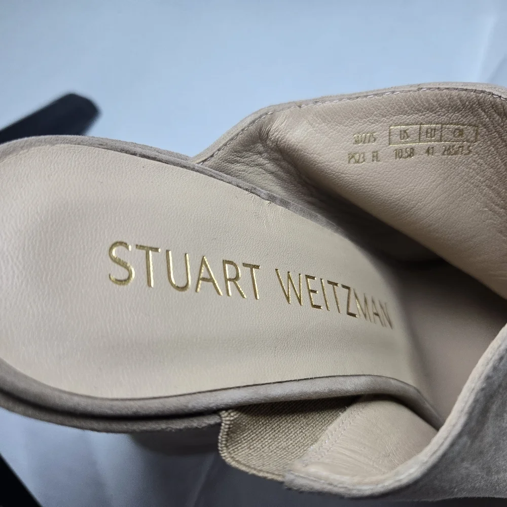 Stuart Weitzman Skyhigh 145mm Natural Tan Slide Platform Mules Size 10 1/2 M
